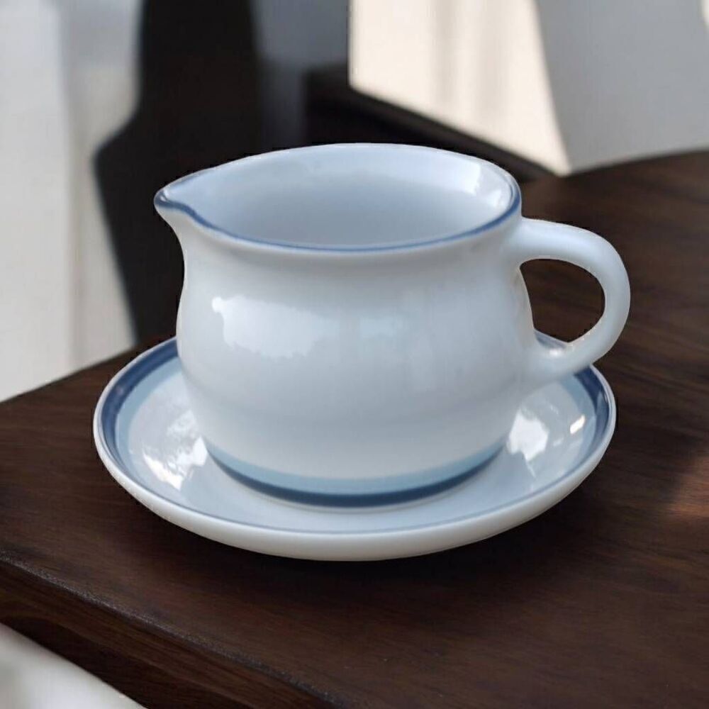 Pfaltzgraff gravy boat and base plate, pattern is sky
